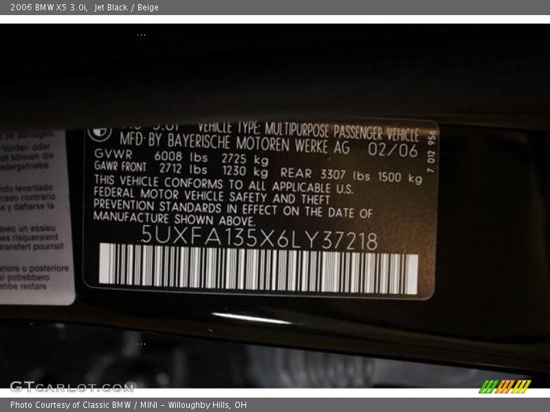 Jet Black / Beige 2006 BMW X5 3.0i