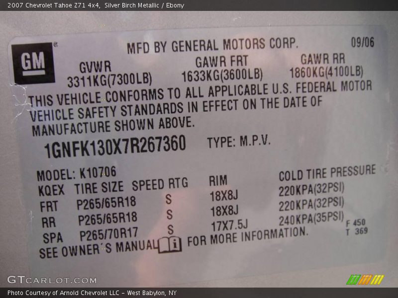 Silver Birch Metallic / Ebony 2007 Chevrolet Tahoe Z71 4x4