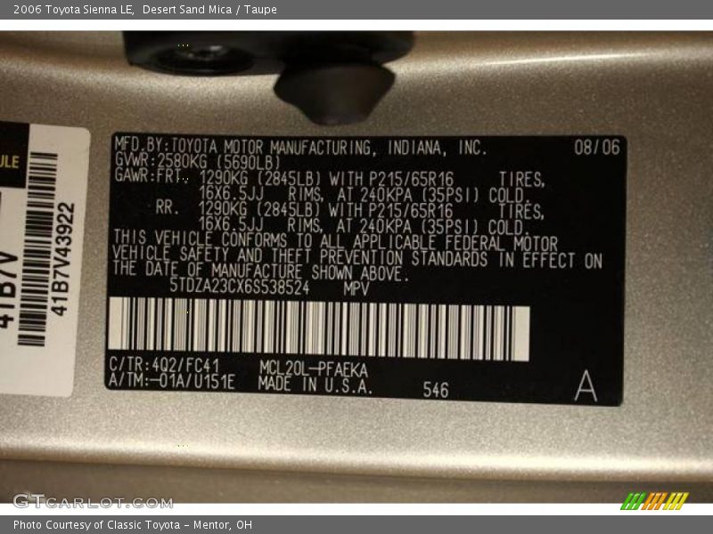 Desert Sand Mica / Taupe 2006 Toyota Sienna LE