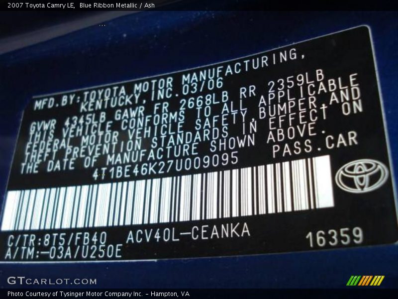 Blue Ribbon Metallic / Ash 2007 Toyota Camry LE