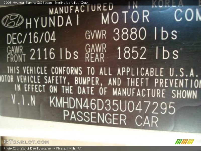 Sterling Metallic / Gray 2005 Hyundai Elantra GLS Sedan