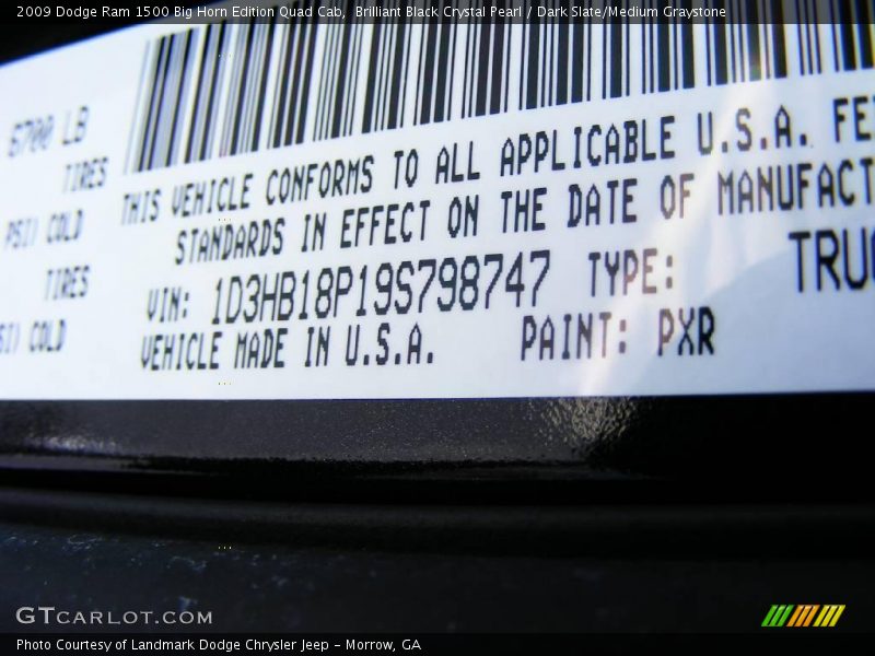 Brilliant Black Crystal Pearl / Dark Slate/Medium Graystone 2009 Dodge Ram 1500 Big Horn Edition Quad Cab