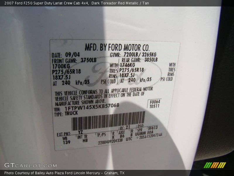 Dark Toreador Red Metallic / Tan 2007 Ford F250 Super Duty Lariat Crew Cab 4x4