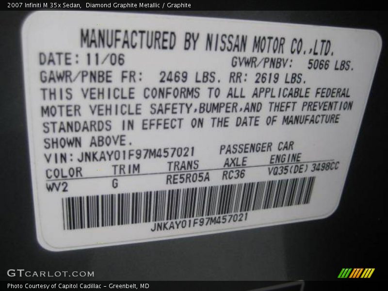 Diamond Graphite Metallic / Graphite 2007 Infiniti M 35x Sedan