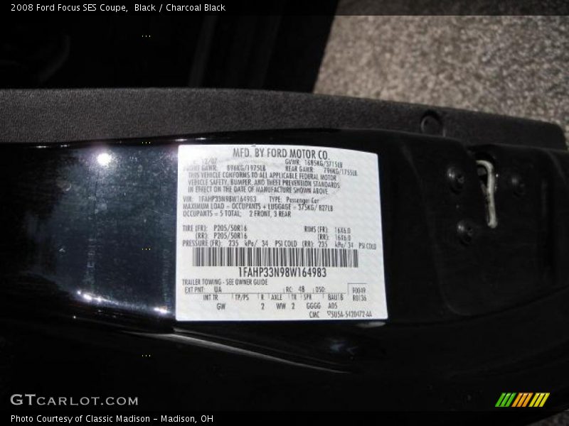 Black / Charcoal Black 2008 Ford Focus SES Coupe