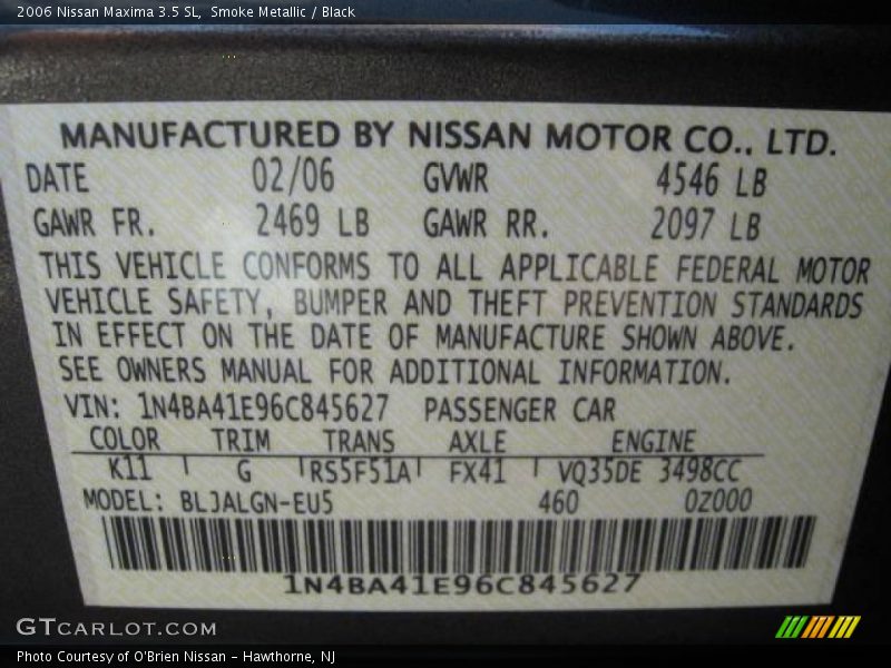 Smoke Metallic / Black 2006 Nissan Maxima 3.5 SL