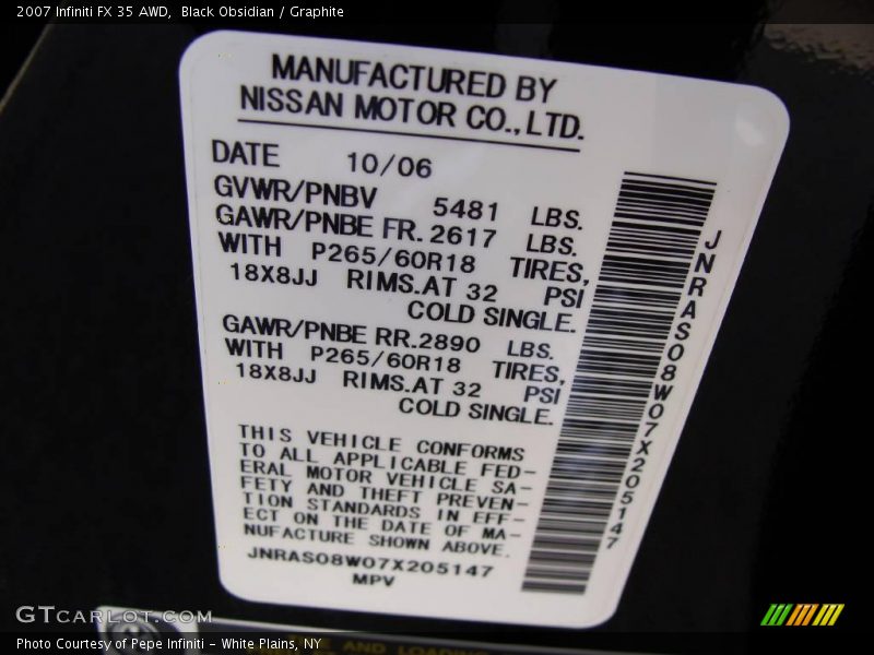 Black Obsidian / Graphite 2007 Infiniti FX 35 AWD