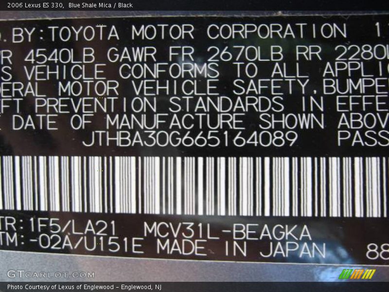 Blue Shale Mica / Black 2006 Lexus ES 330