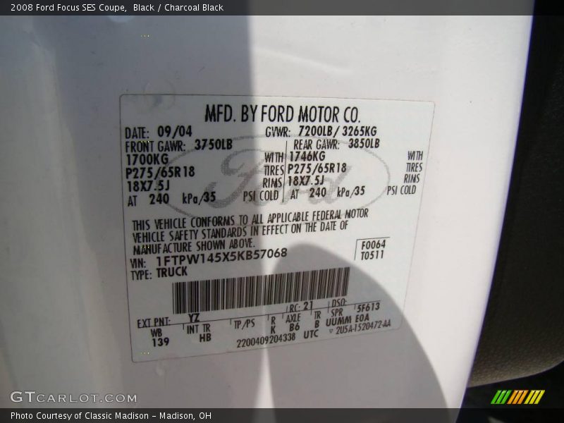 Black / Charcoal Black 2008 Ford Focus SES Coupe