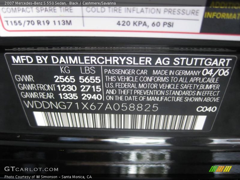 Black / Cashmere/Savanna 2007 Mercedes-Benz S 550 Sedan