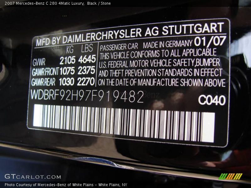Black / Stone 2007 Mercedes-Benz C 280 4Matic Luxury