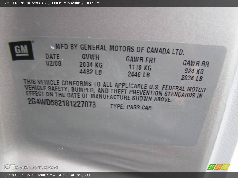 Platinum Metallic / Titanium 2008 Buick LaCrosse CXL