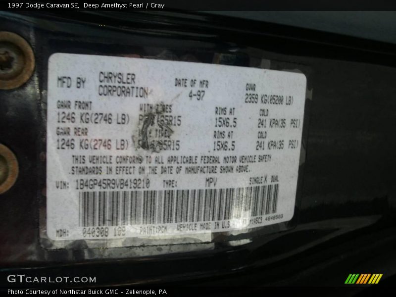 Deep Amethyst Pearl / Gray 1997 Dodge Caravan SE