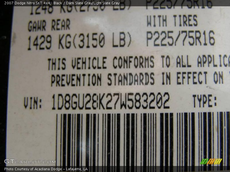 Black / Dark Slate Gray/Light Slate Gray 2007 Dodge Nitro SXT 4x4