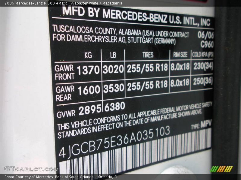 Alabaster White / Macadamia 2006 Mercedes-Benz R 500 4Matic