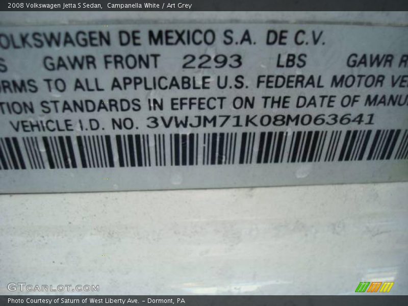 Campanella White / Art Grey 2008 Volkswagen Jetta S Sedan