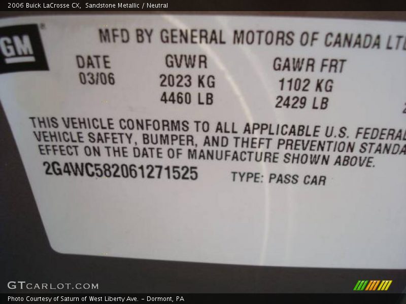 Sandstone Metallic / Neutral 2006 Buick LaCrosse CX