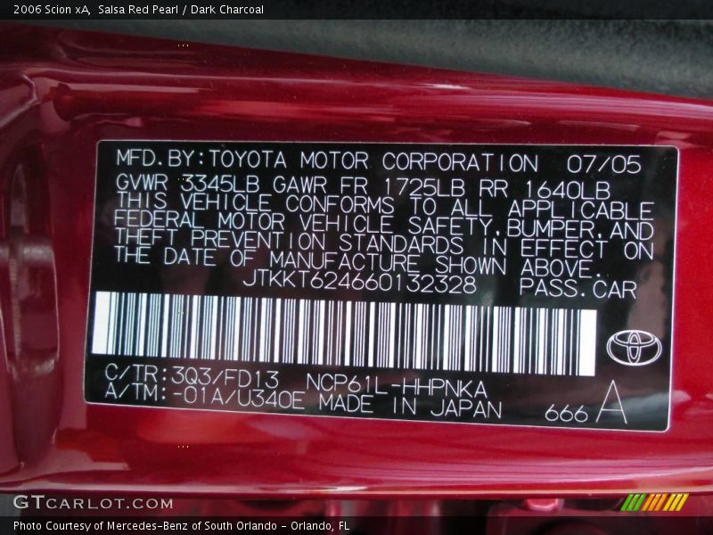 Salsa Red Pearl / Dark Charcoal 2006 Scion xA