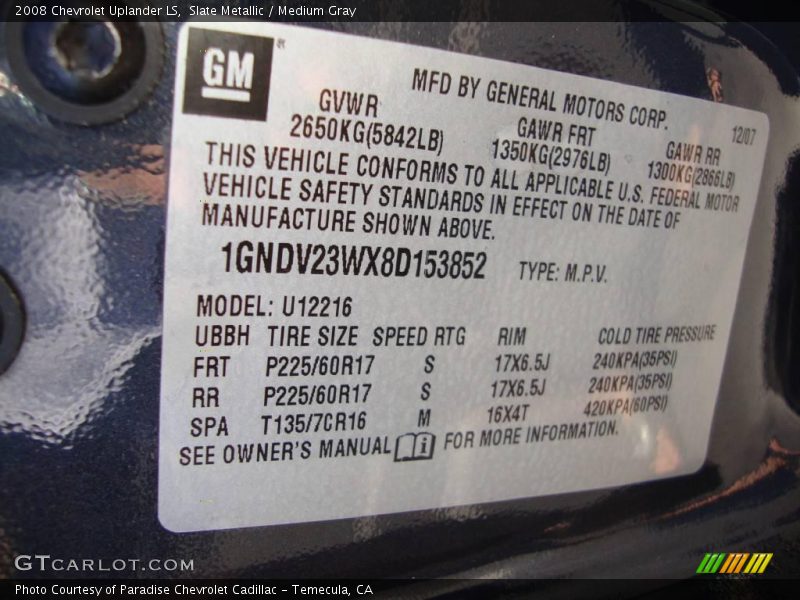 Slate Metallic / Medium Gray 2008 Chevrolet Uplander LS