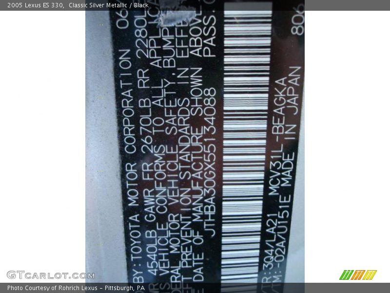 Classic Silver Metallic / Black 2005 Lexus ES 330
