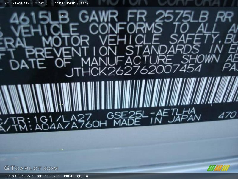 Tungsten Pearl / Black 2006 Lexus IS 250 AWD