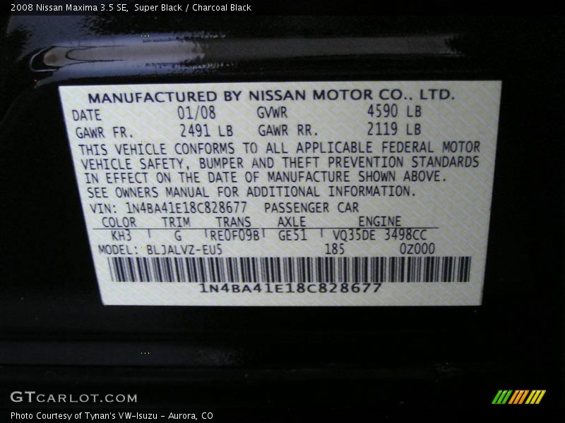 Super Black / Charcoal Black 2008 Nissan Maxima 3.5 SE