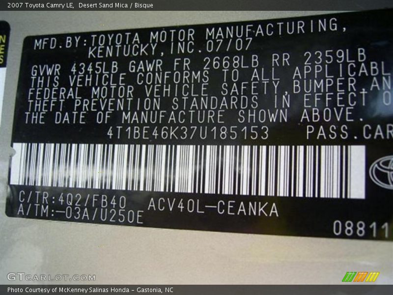 Desert Sand Mica / Bisque 2007 Toyota Camry LE