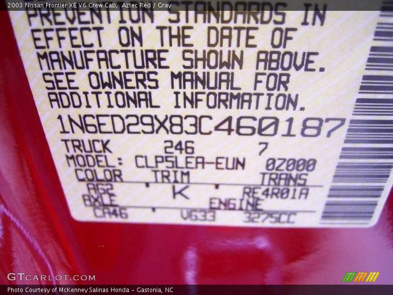Aztec Red / Gray 2003 Nissan Frontier XE V6 Crew Cab