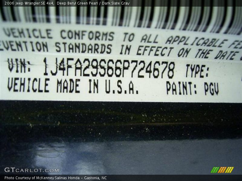 Deep Beryl Green Pearl / Dark Slate Gray 2006 Jeep Wrangler SE 4x4