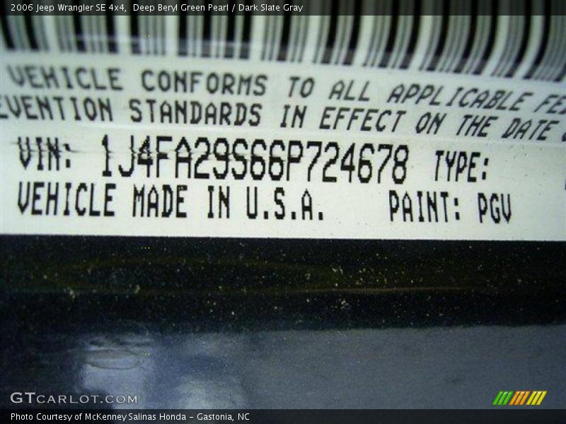 Deep Beryl Green Pearl / Dark Slate Gray 2006 Jeep Wrangler SE 4x4