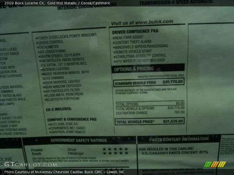 Gold Mist Metallic / Cocoa/Cashmere 2009 Buick Lucerne CX