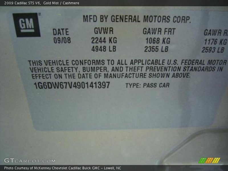 Gold Mist / Cashmere 2009 Cadillac STS V6