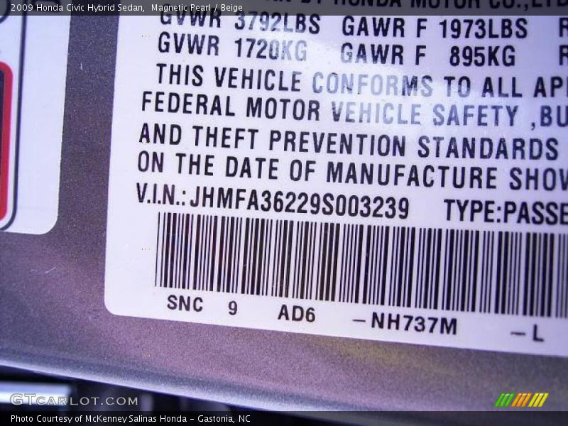 Magnetic Pearl / Beige 2009 Honda Civic Hybrid Sedan