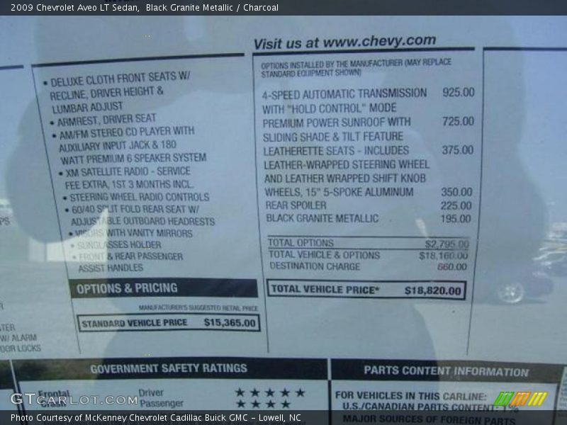 Black Granite Metallic / Charcoal 2009 Chevrolet Aveo LT Sedan