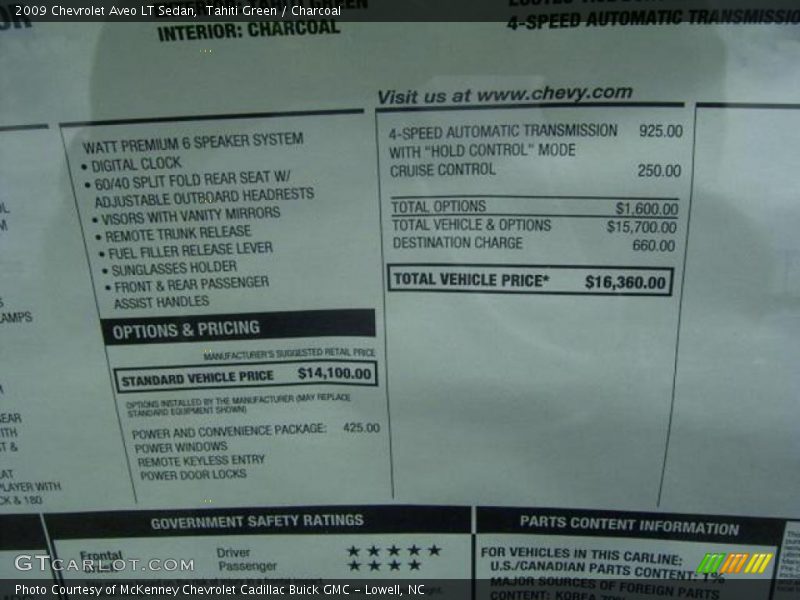 Tahiti Green / Charcoal 2009 Chevrolet Aveo LT Sedan
