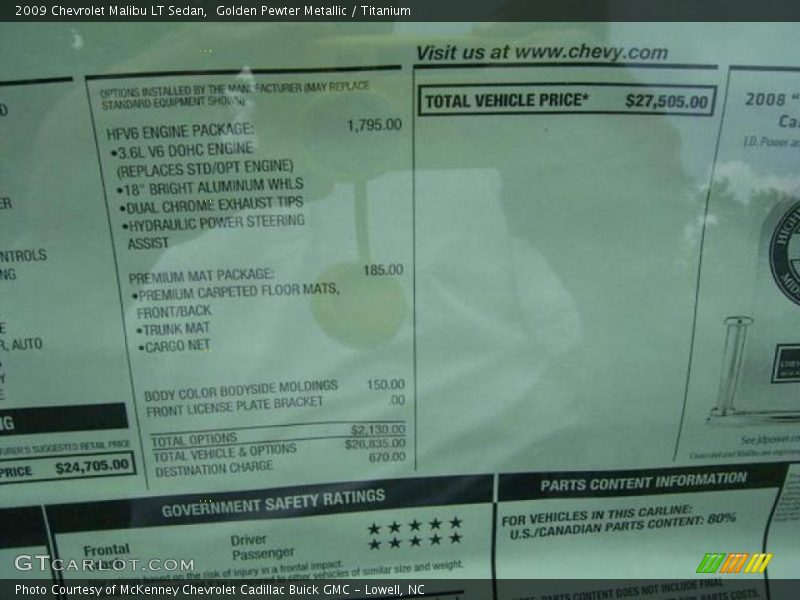 Golden Pewter Metallic / Titanium 2009 Chevrolet Malibu LT Sedan