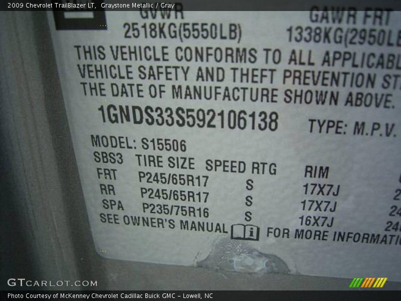 Graystone Metallic / Gray 2009 Chevrolet TrailBlazer LT