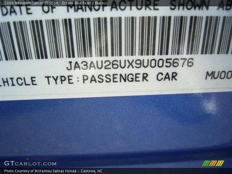 Octane Blue Pearl / Black 2009 Mitsubishi Lancer ES Sport