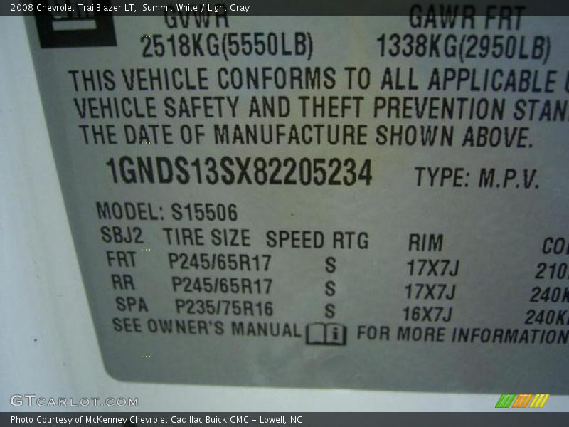 Summit White / Light Gray 2008 Chevrolet TrailBlazer LT