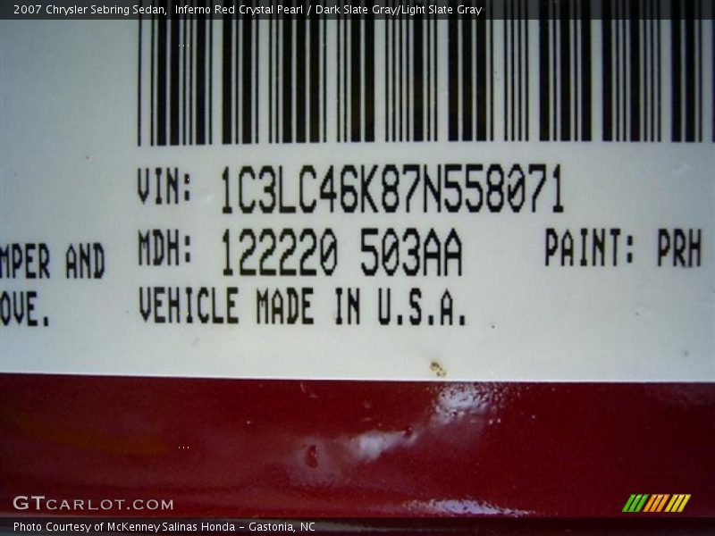 Inferno Red Crystal Pearl / Dark Slate Gray/Light Slate Gray 2007 Chrysler Sebring Sedan