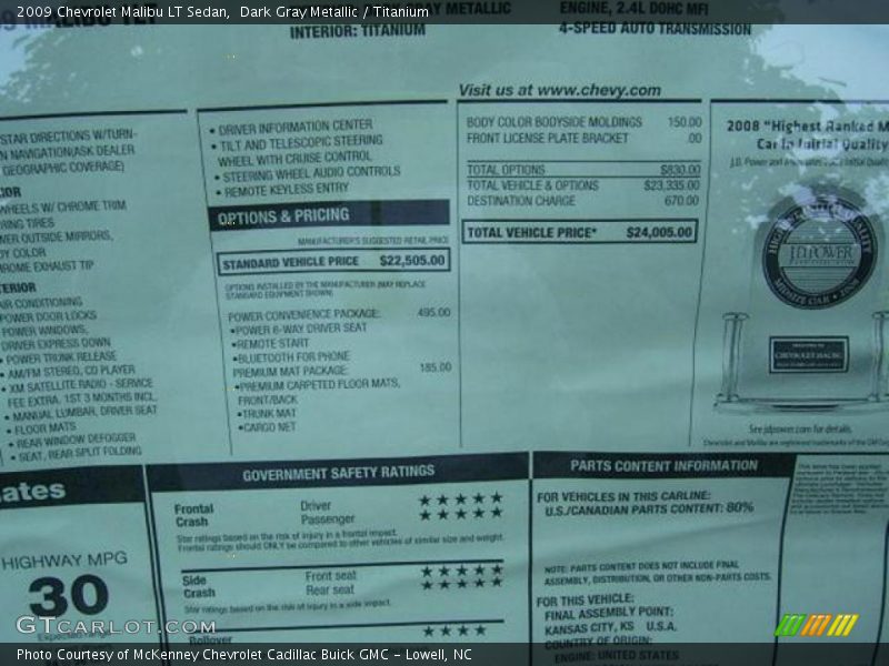 Dark Gray Metallic / Titanium 2009 Chevrolet Malibu LT Sedan