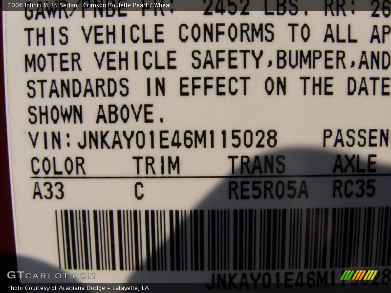 Crimson Roulette Pearl / Wheat 2006 Infiniti M 35 Sedan