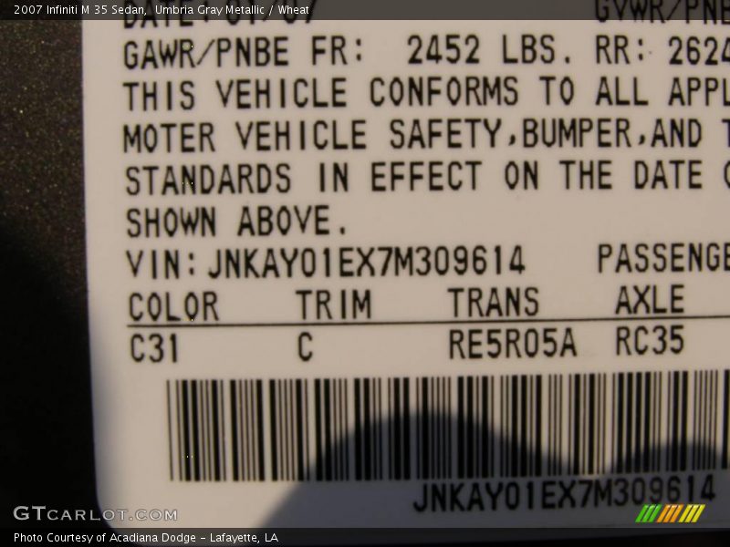 Umbria Gray Metallic / Wheat 2007 Infiniti M 35 Sedan