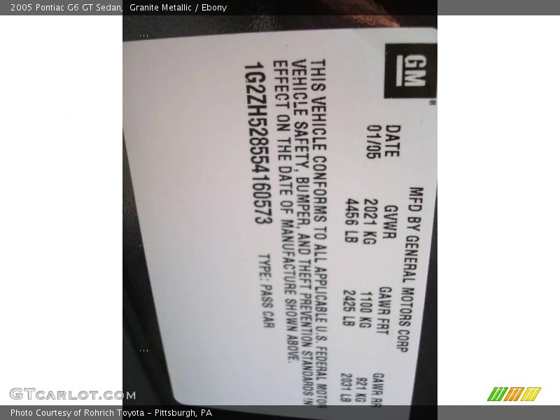 Granite Metallic / Ebony 2005 Pontiac G6 GT Sedan
