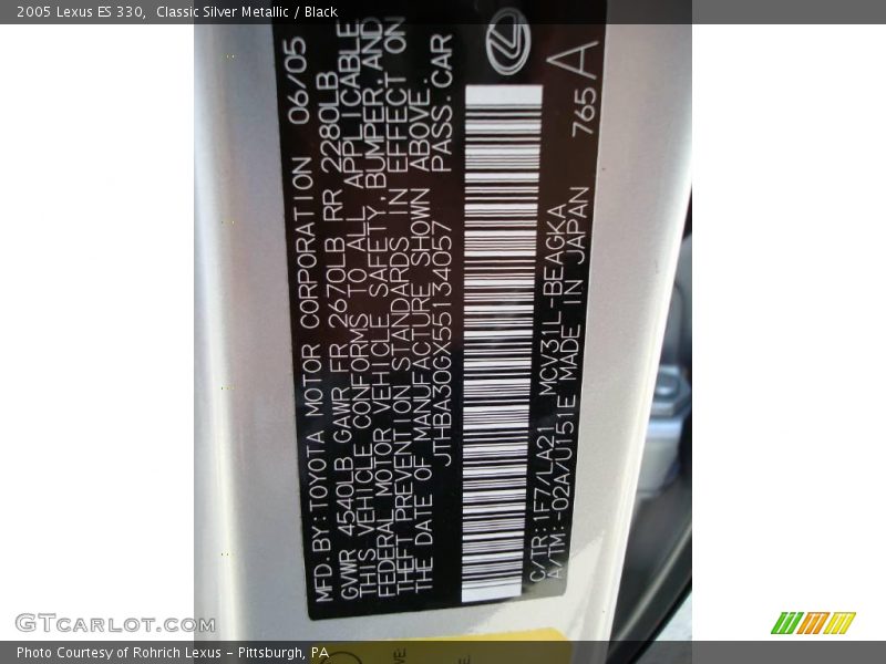 Classic Silver Metallic / Black 2005 Lexus ES 330