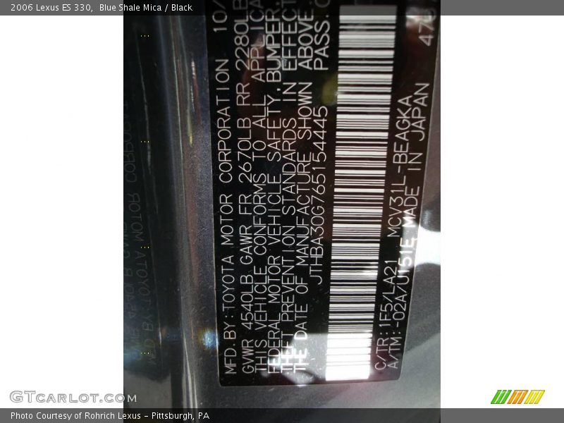 Blue Shale Mica / Black 2006 Lexus ES 330
