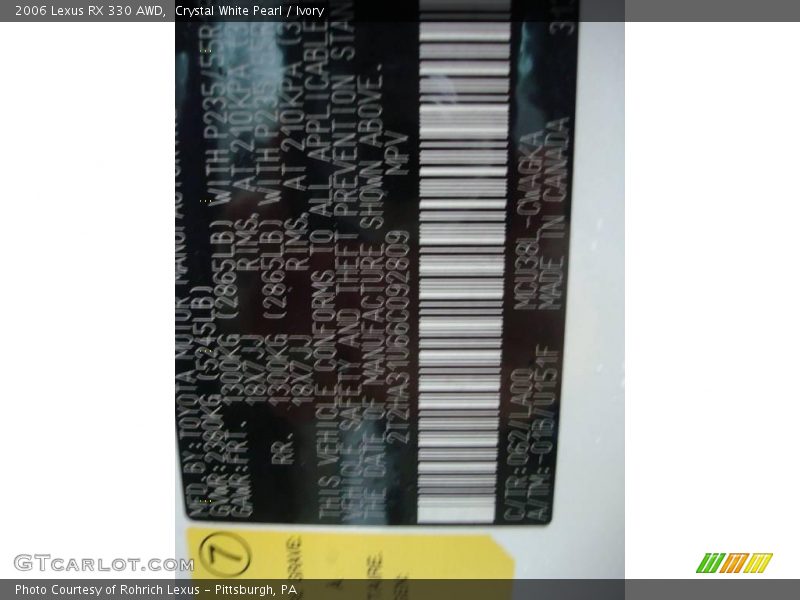 Crystal White Pearl / Ivory 2006 Lexus RX 330 AWD