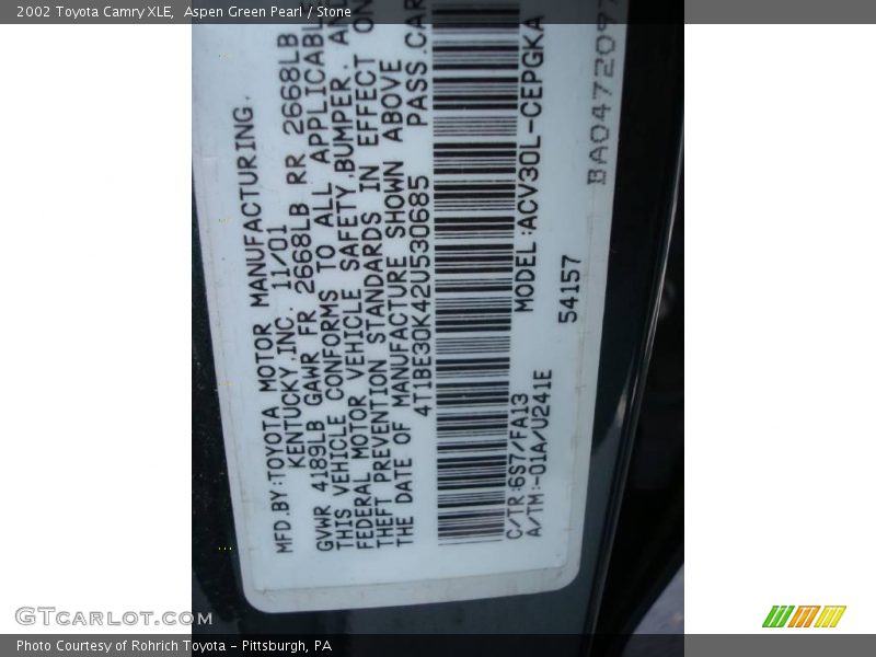 Aspen Green Pearl / Stone 2002 Toyota Camry XLE