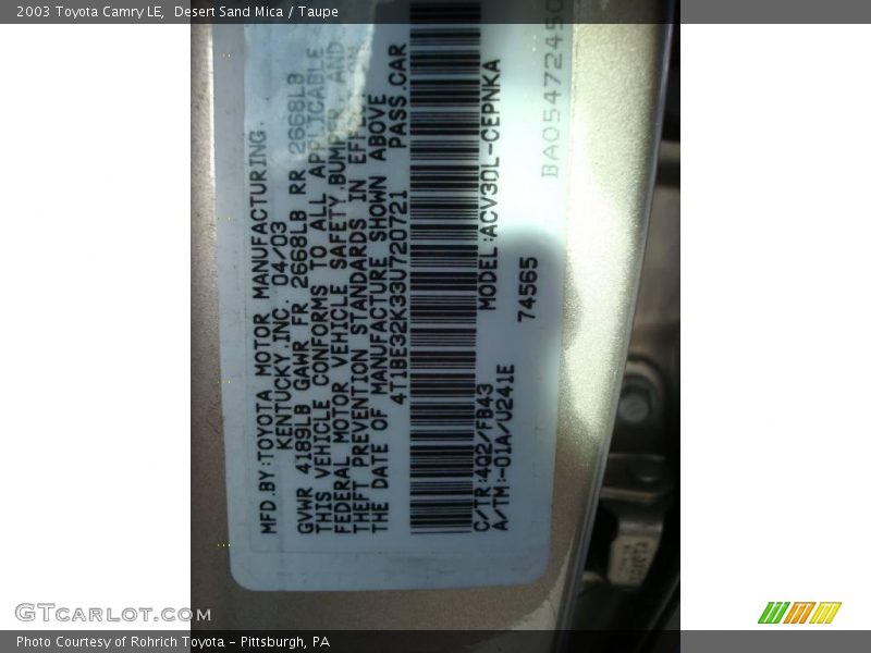 Desert Sand Mica / Taupe 2003 Toyota Camry LE