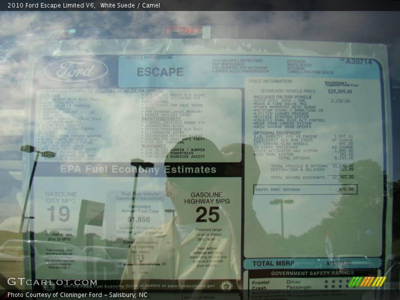 White Suede / Camel 2010 Ford Escape Limited V6